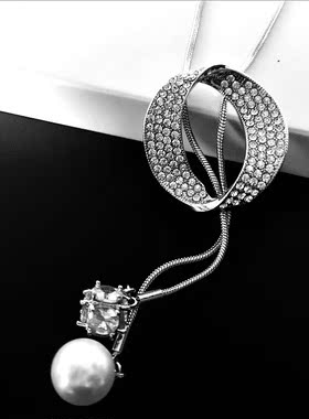 新款百搭长款毛衣链女钛钢吊坠