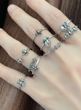 桃心五角星指环纯银尾戒雪梨同款