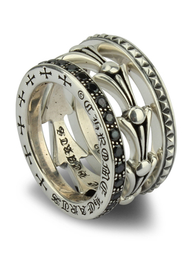 鱼骨竹节纯银字母情侣朋克风戒指