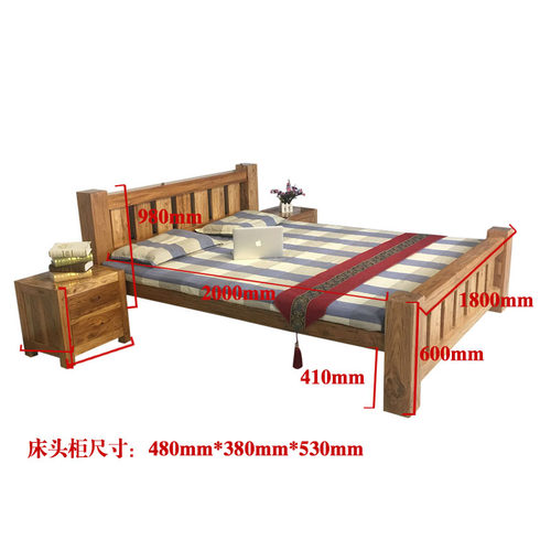 鲁班一木榆木实木床现代简约单人床1.8 1.5米双人卧室主卧床家具 - 图2