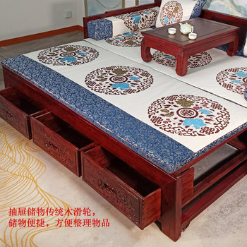 Luban Yimu old elm sliding Arhat bed retractable sofa bed ແກະສະຫຼັກວັດຖຸບູຮານ Arhat ພັງລົງຕຽງເກັບມ້ຽນທີ່ມີລິ້ນຊັກ