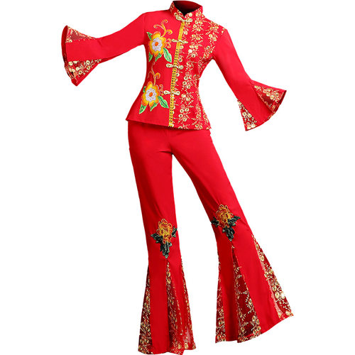 秧歌服女套装2026新款跳舞衣服广场舞中老年腰鼓服装扇子舞演出服 - 图3
