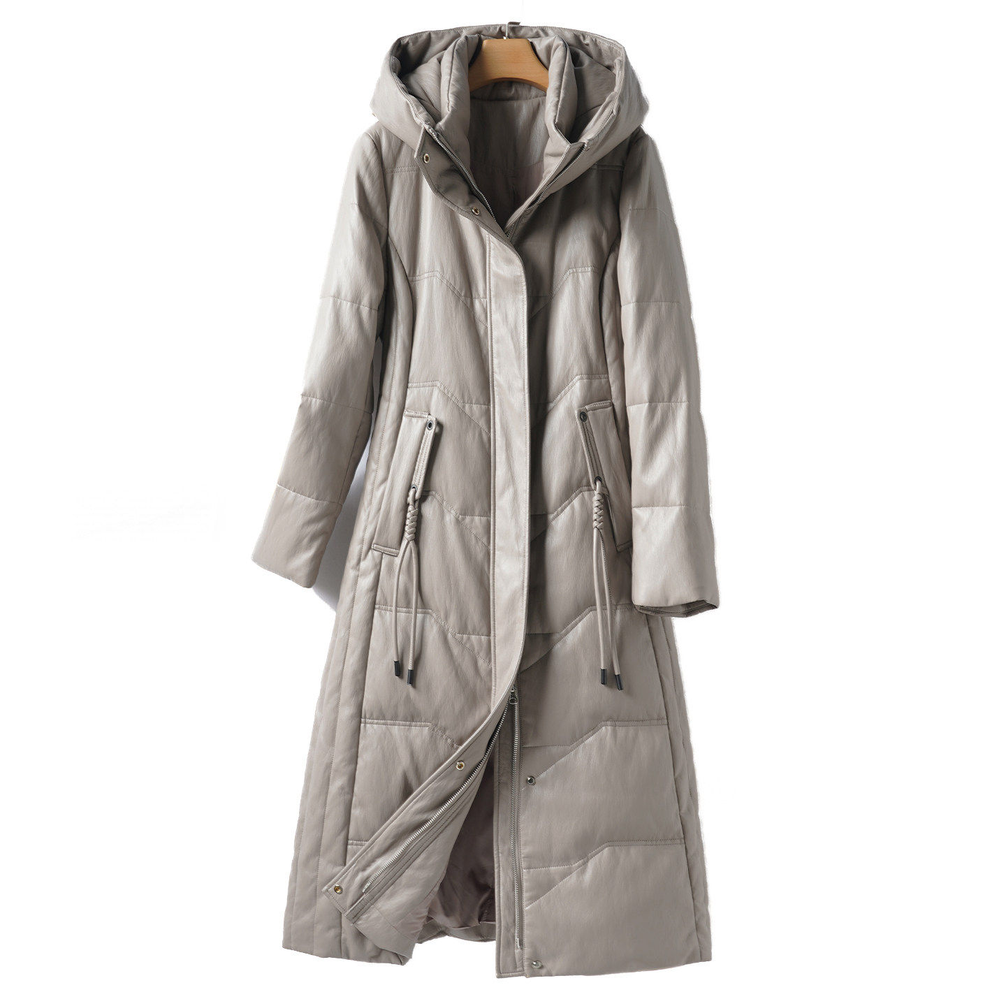 海宁真皮羽绒服中长款连帽修身气质90白鸭绒外套冬季加厚绵羊皮衣,淘宝优惠券,粉丝福利购,淘宝优惠卷