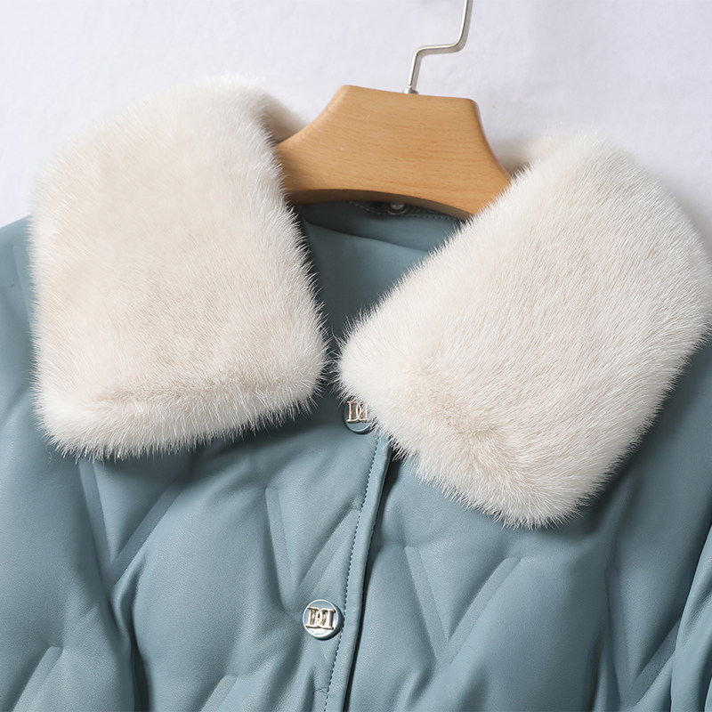 皮衣女真皮外套中长款系带收腰气质水貂毛领2025年新款海宁绵羊皮,淘宝优惠券,粉丝福利购,淘宝优惠卷