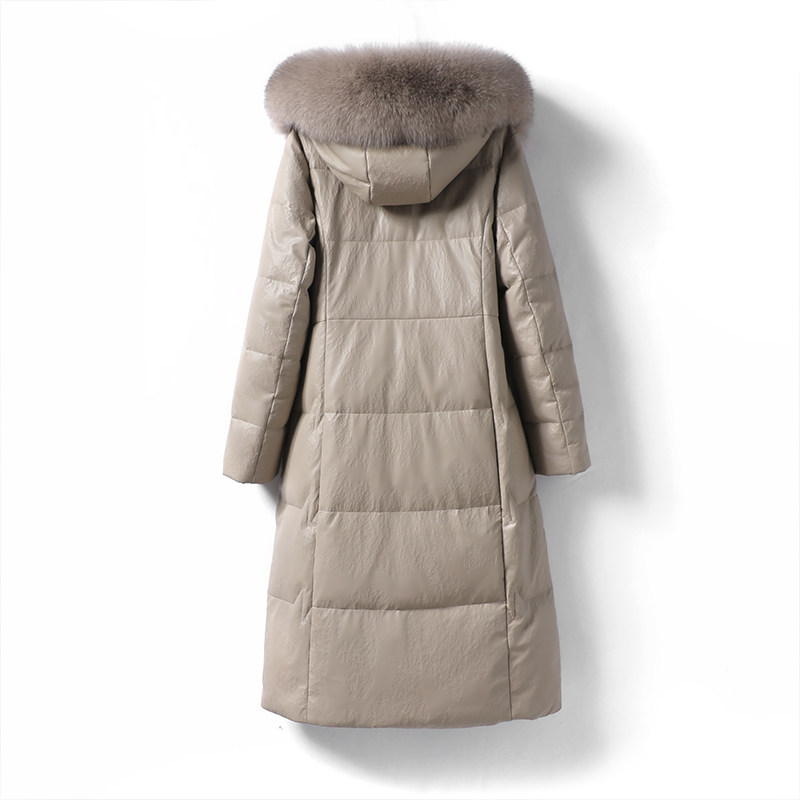 皮羽绒服女中长款连帽狐狸毛领90白鸭绒海宁真皮2025新款绵羊皮衣,淘宝优惠券,粉丝福利购,淘宝优惠卷