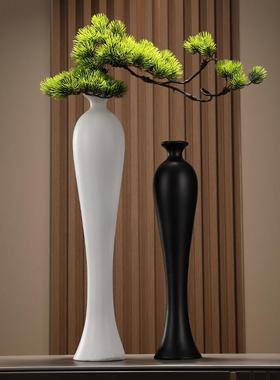入户门玄关造景客客厅电视柜迎客松花瓶摆件细长竖高档装饰工艺品