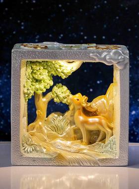 发光小鹿小夜灯桌面摆件治愈系少女房间卧室装饰品高级感生日礼物