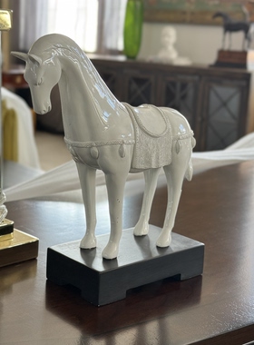 美式乡村清秀风格陶瓷白马摆件家居软装饰台面摆件摆设样板房橱窗