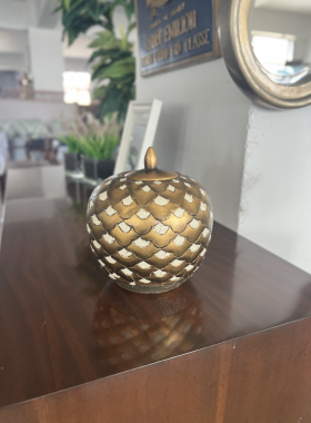 美式复古轻奢风现货复古做旧金色彩绘菠萝纹陶瓷摆件家客厅装饰品