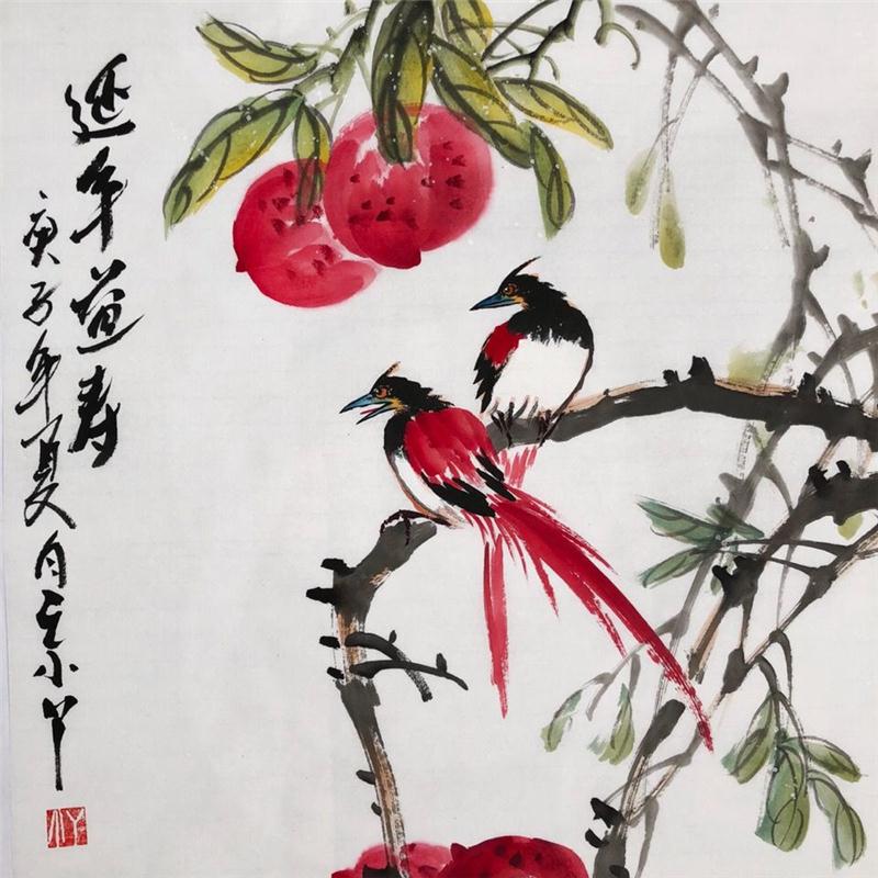 临摹节目主持人王小丫字画三尺精品手绘花鸟作品装饰画收藏品合影-图3