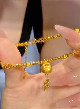 沙金色福袋流苏串珠手链新中式复古百搭手环轻奢高级感手饰女