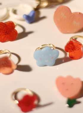 手绘日系原创设计风花朵戒指