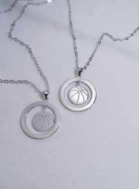 定制白金色彩银项链双环情侣款