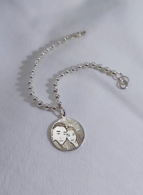 原创设计风纯银圆牌刻字情侣手链