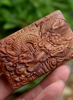 梵菲梵 海南黄花梨龙牌大平安无事牌把件鬼脸鬼眼海黄生肖牌挂件