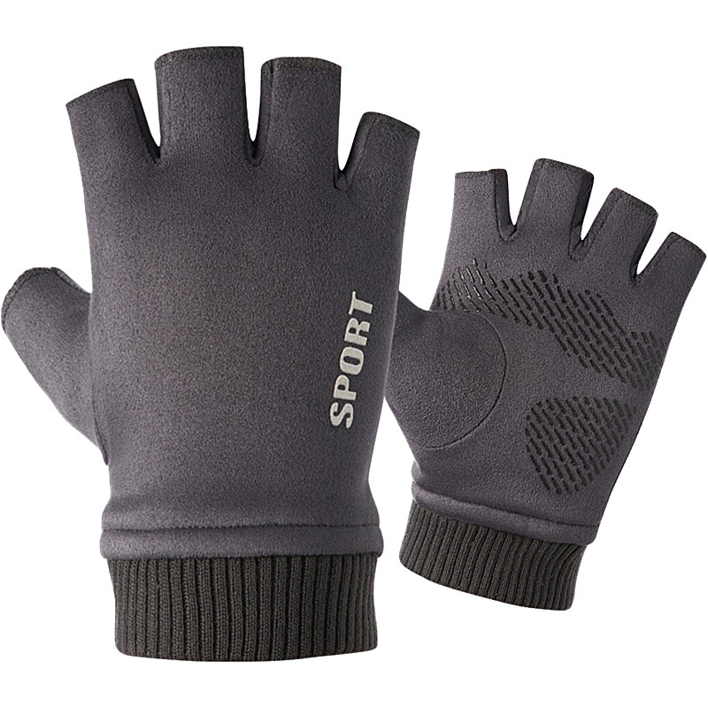 秋冬季麂皮绒半指手套男士保暖学生写字骑行开车钓鱼漏二指手套女,淘宝优惠券,粉丝福利购,淘宝优惠卷