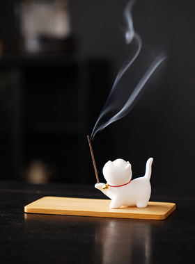 中国风陶瓷小猫香炉茶宠摆件