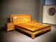 Golden nanmu double bed high and low bed small leaf Zhennan frame bed carved with water waves classical new Chinese style solid wood