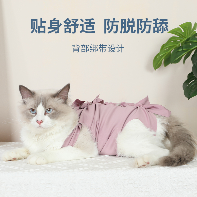 可调节式猫咪手术后防舔服宠物母猫绝育服透气小猫断奶服公猫衣服-图1