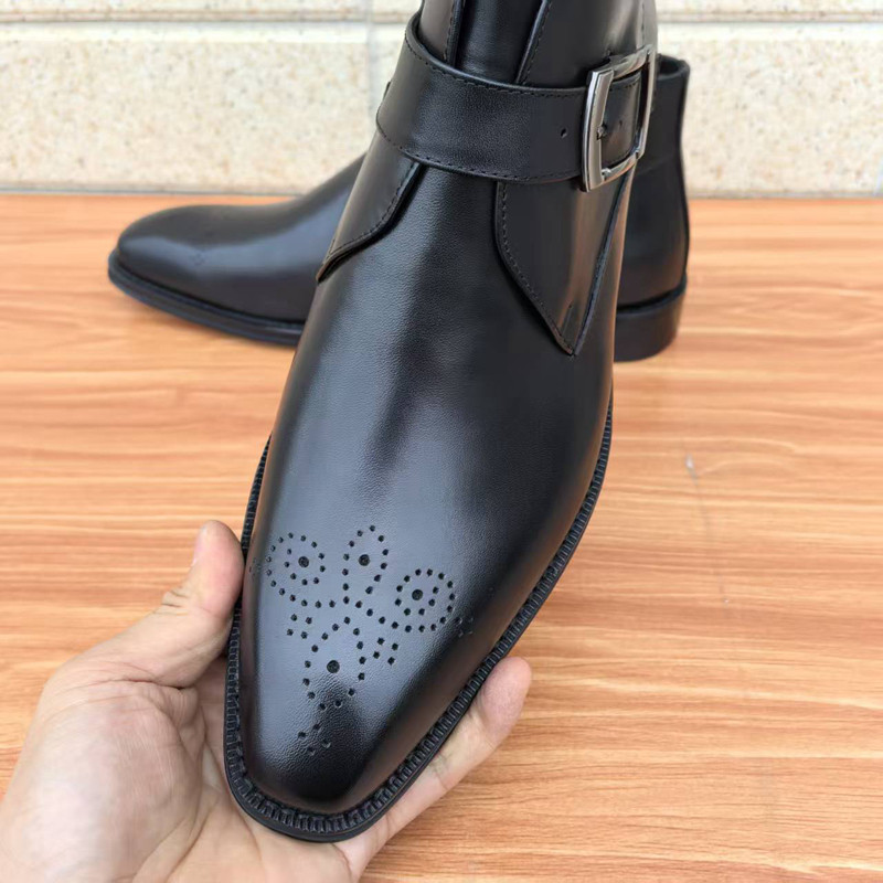 英伦皮靴子男头层牛皮搭扣秋冬时尚百搭切尔西靴中帮皮鞋真皮尖头,淘宝优惠券,粉丝福利购,淘宝优惠卷