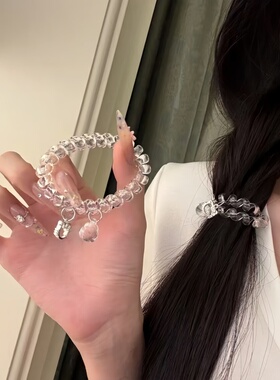 甜美透明电话线猫头发圈无痕发饰