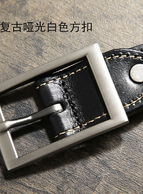 免打孔镂空白色方扣百搭风皮带