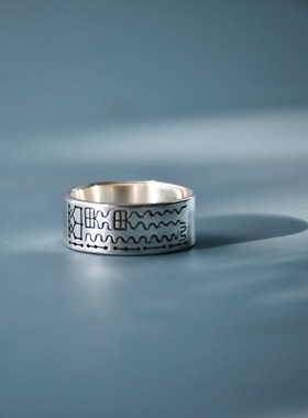 道家符篆手錾伏魔真符纯银戒指