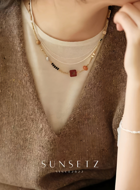 进口琉璃新中式天然石串珠项链小众复古百搭s925纯银锁骨链高级感