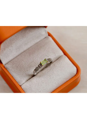 天然橄榄石方形戒指 925银镶嵌时尚几何不规则开口指环食指戒手饰