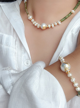 文艺范女青年戳心巴上天然巴洛克珍珠绿色系项链百搭个性手链闺蜜