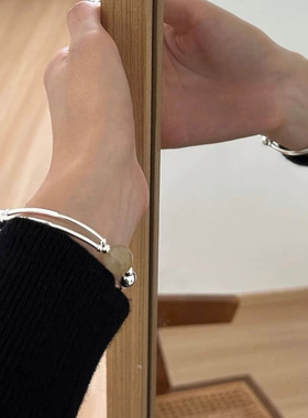 s925纯银天然石黄发晶弯管手串女款高级感小众设计ins冷淡风手链