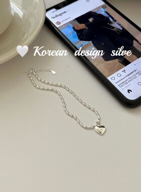 韩国秋冬简约设计款饰品 S925纯银爱心米珠手链高级感叠戴小众女