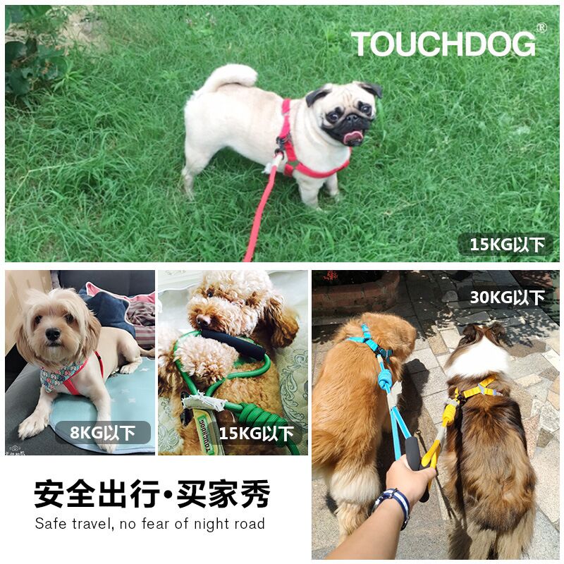 Touchdog攀岩级狗绳 防冲宠物胸背带巴哥英斗法斗柯基柴犬牵引绳 - 图0