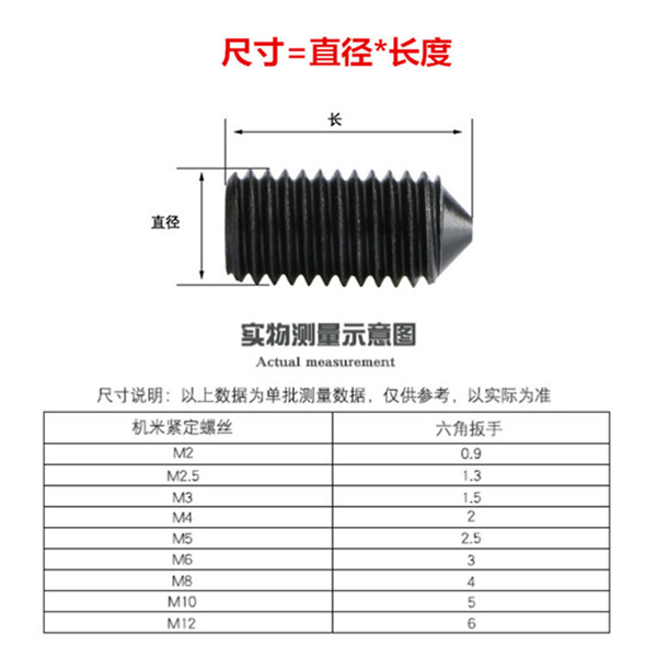 12.9级尖头紧定螺丝机米尖端顶丝止付无头内六角M3-5M6M10M12M16 - 图0