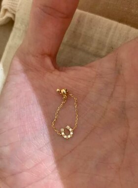中古金色仿钻U形马蹄链条戒指
