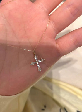 满钻金色十字架项链配饰女精致