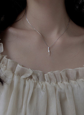 S925银长条几何项链女学生锁骨链