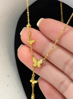 金色蝴蝶流苏项链女款