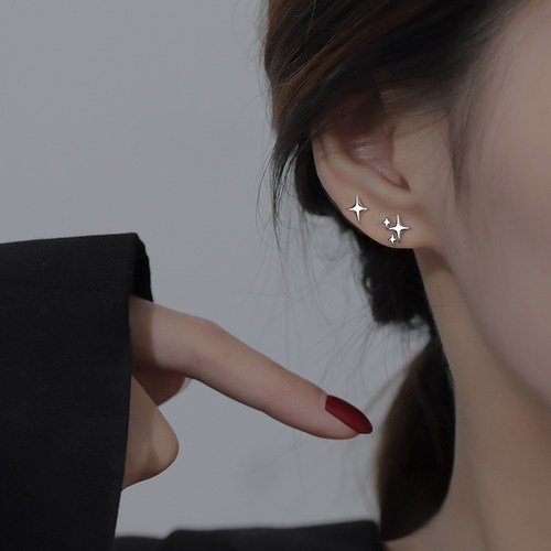 纯银星星耳钉女小众设计感不对称耳环2022年新款潮轻奢高级感耳饰-图3