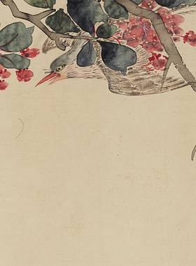 张熊双喜斑鸠图近代国画横幅