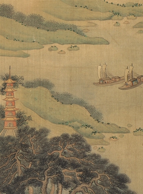 仇英青山绿水明国画挂轴高清