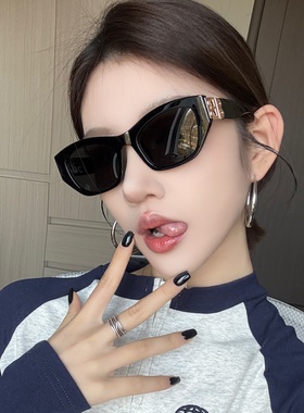 复古金标老钱风猫眼黑色墨镜女潮