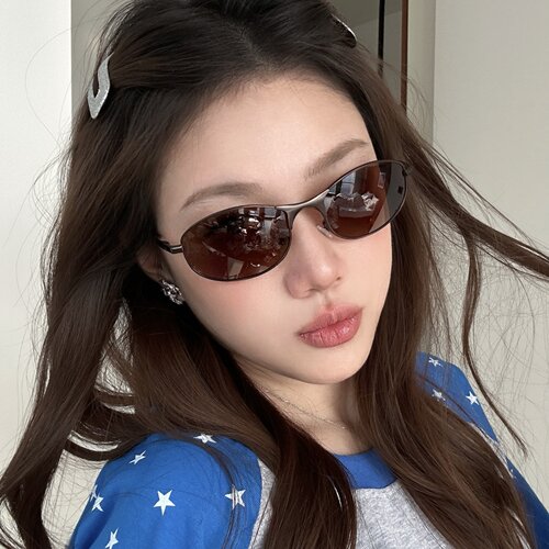 复古金属老钱风银框渐变亚裔辣妹猫眼墨镜女方圆脸显瘦高级太阳镜 - 图2