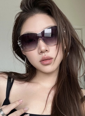 欧美辣妹渐变灰大框防晒墨镜女潮