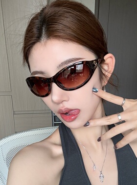 佳柚春夏骑行豹纹渐变茶太阳眼镜