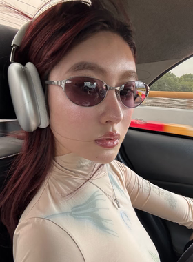 复古金属老钱风紫色墨镜大框显瘦