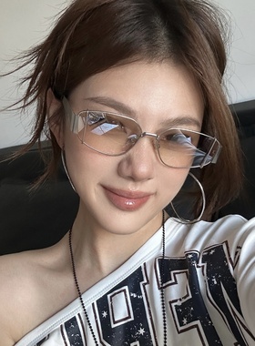 金属老钱风渐变水银色猫眼墨镜女