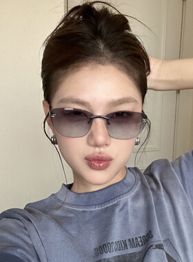欧美辣妹风无边框猫眼渐变蓝墨镜