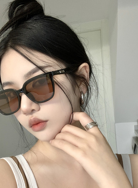 复古黑框茶色gm墨镜方圆脸显瘦