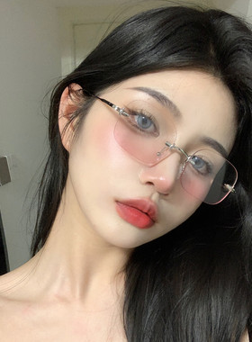 潮流渐变粉无框太阳眼镜高颜值